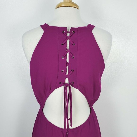 Lulus Dress Womens XL Maxi Super Starlet Magenta Lace Up Sleeveless Purple Pink - Picture 7 of 12